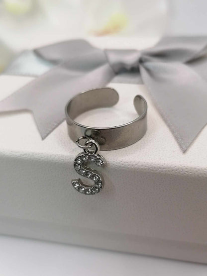 Bague Breloque Lettre personnalisé avec strass