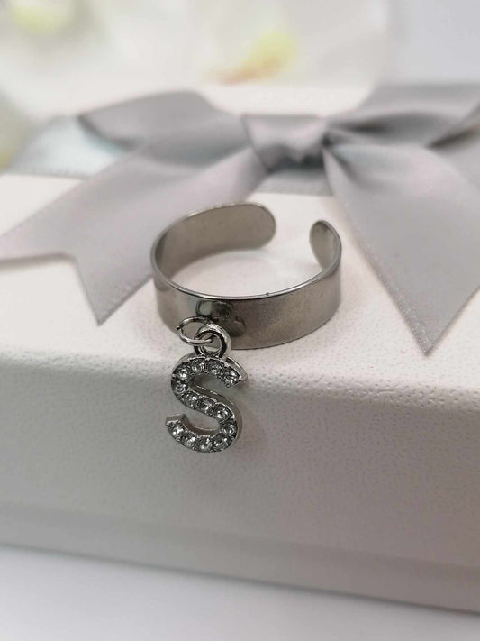 Bague Breloque Lettre personnalisé avec strass